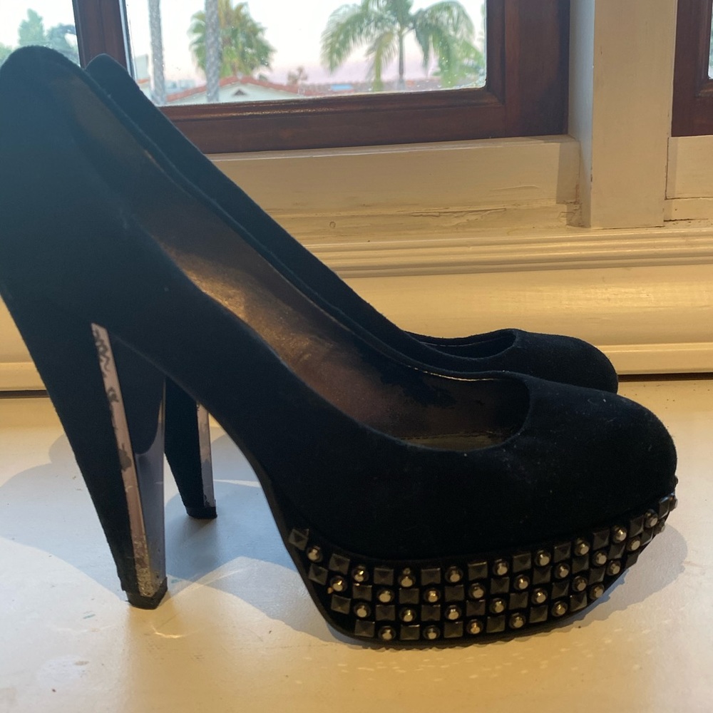 Sam Edelman black suede embellished platform pumps - Picture 3 of 8